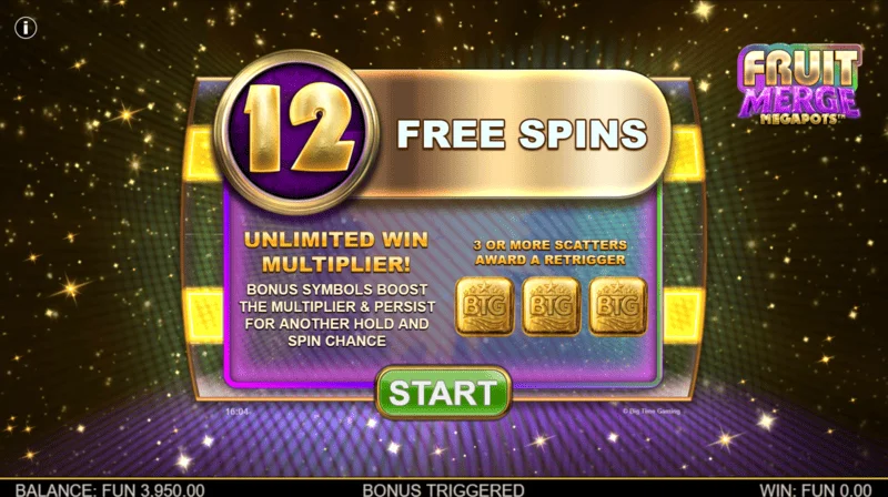 Fruit Merge Megapots - uruchomienie Free Spins